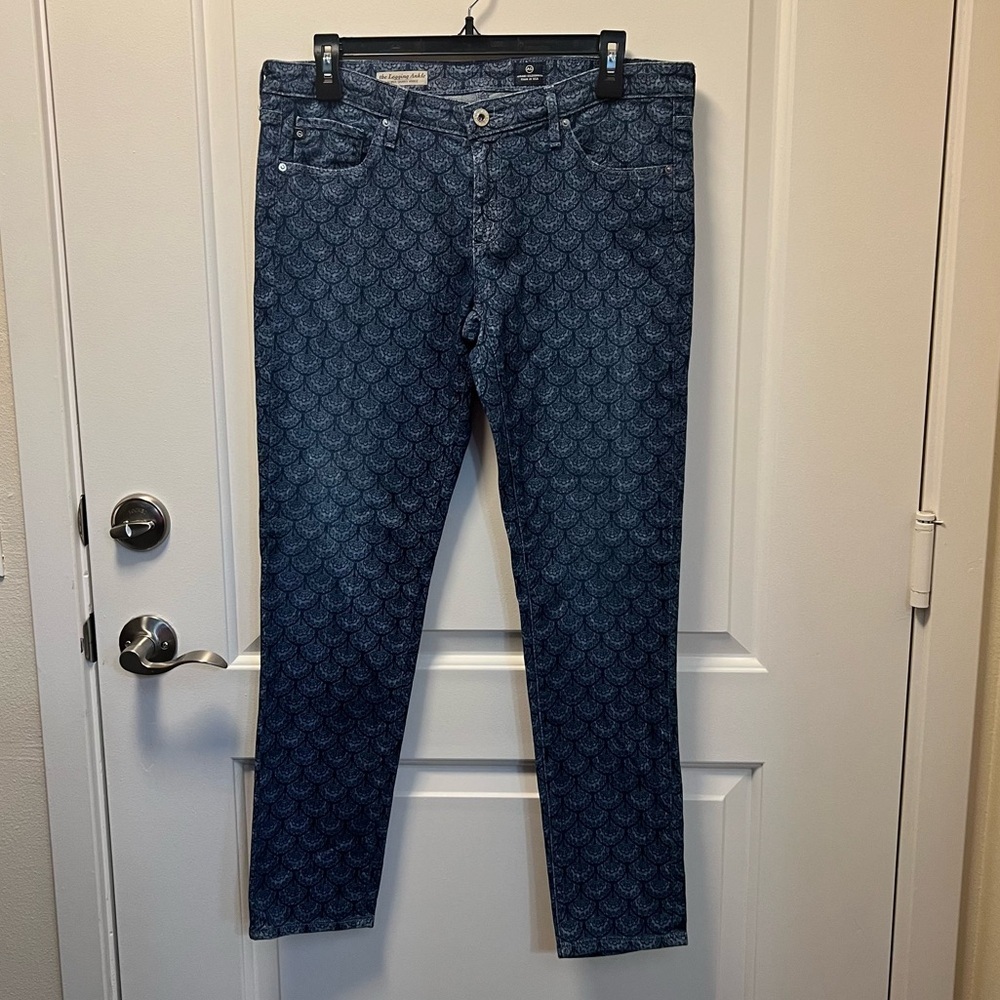 AG Adriano Goldschmied the Legging Ankle Jeans 31 R Super Skinny Scallop Print